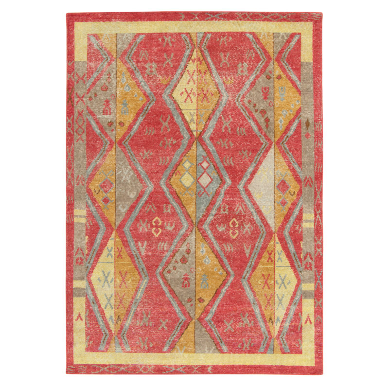 Distressed Homage Hand Knotted Wool Geometric Area Rug, Rectangle 8' x 10'