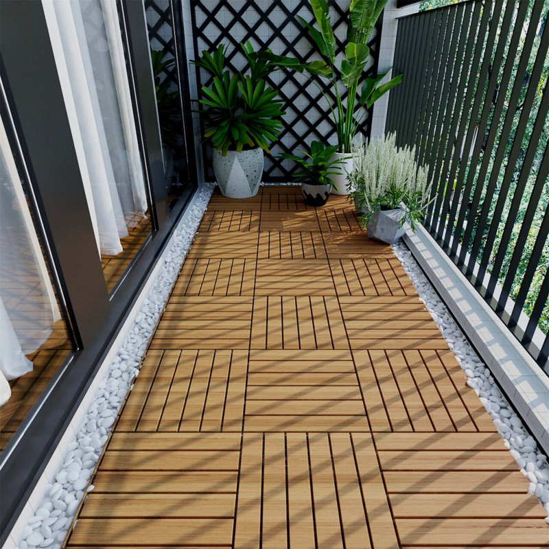 20 PCS Interlocking Deck Tiles Striped Pattern, Yellow