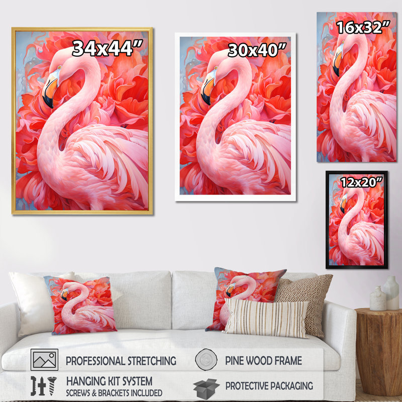 «Pink Flamingo Haven II», reproduction sur toile encadrée, Toile tendue, H 40 po x l 30 po x P 1,5 po