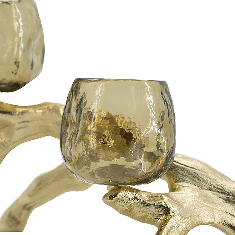 Gold Aluminum and Olive Glass Multi Votive Candle Holder