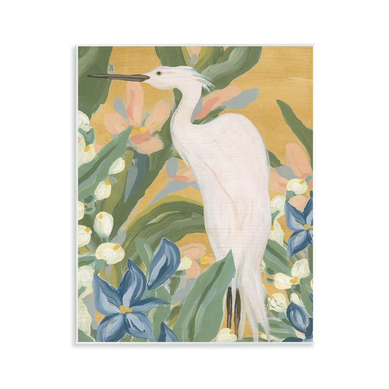 Aigrette tropicale, peinture sur bois par June Erica Vess