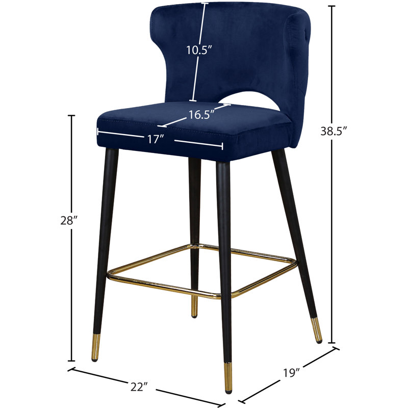 Sanchez Upholstered Counter Stool with Metal Frame, Navy Velvet