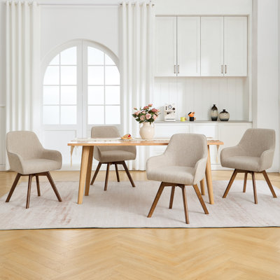 4.3" Thick Sponge Cushioned Seat, Mid-Century Modern Swivel Dining Chair, 360° Rotating Upholstered Armchair With PU Leather, Beech Wood Legs, Ergonomic High Back & Armrests, Comfortable Accent Chair