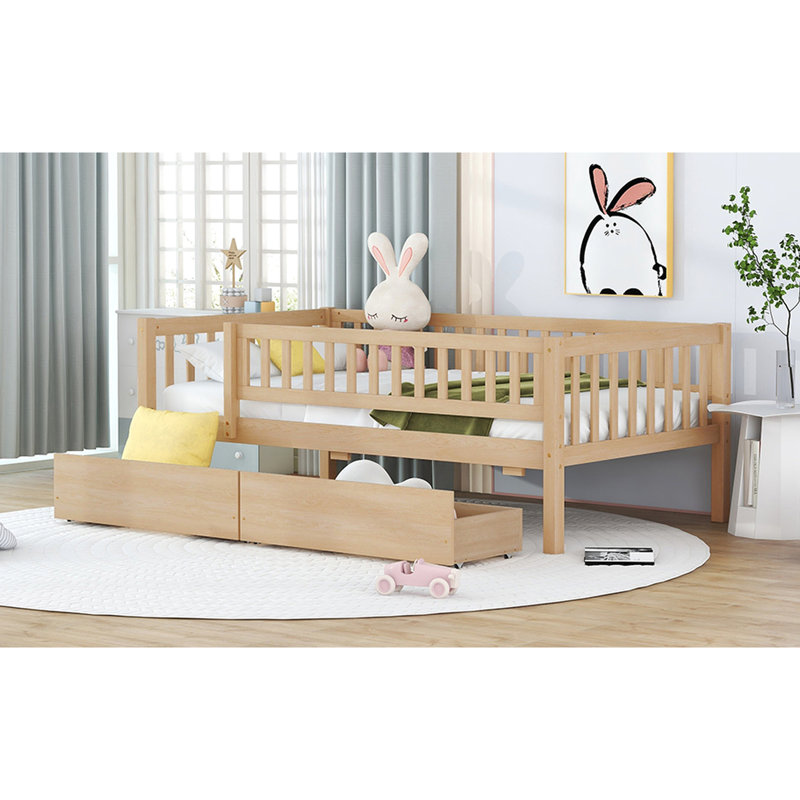 Lit de jour simple en bois avec tiroirs de rangement pratiques - Améliore votre espace de vie quotidien, Naturel, Lit simple