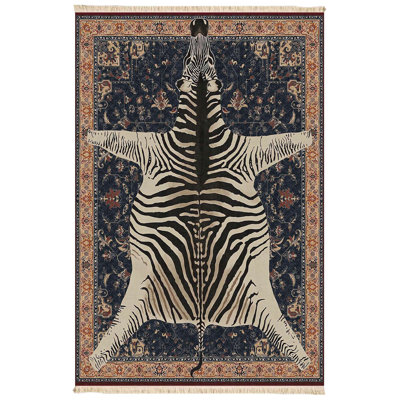 Navy Traditional Print Zebra Pelt Area Rug