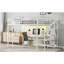 Lit mezzanine haute avec rangement intégré pour chambre à coucher, grand lit en métal blanc classique avec bureau en L et garde-robe intégré