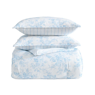 Laura Ashley Annalise Floral Cotton Blue Comforter Bonus Set