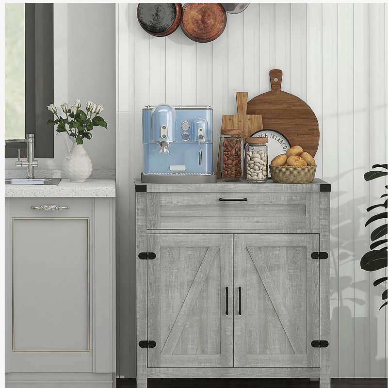Armoire latérale avec tiroirs de rangement HOMcom, armoire de cuisine de style campagne moderne, avec 2 portes de grange, armoire de bar café, gris