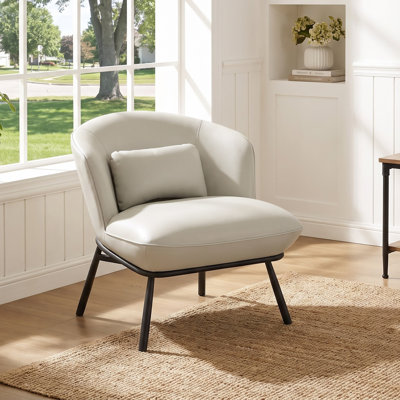 Fauteuil d'appoint incurvé en similicuir, de forme tonneau, avec coussin lombaire et pieds en métal noir