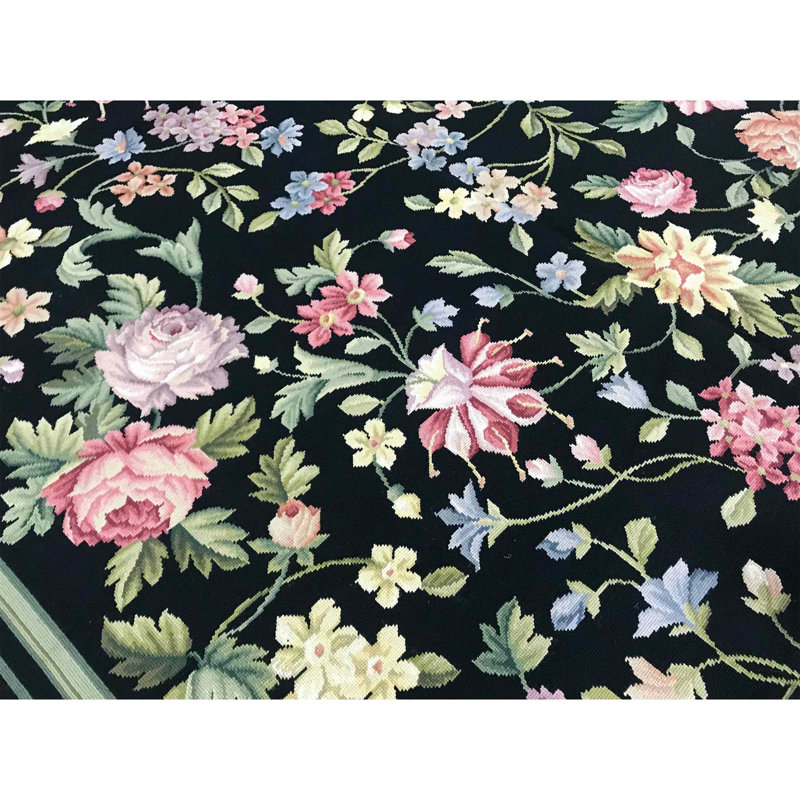 Needlepoint Azm Wool Floral Area Rug, Rectangle 14'3" x 20'