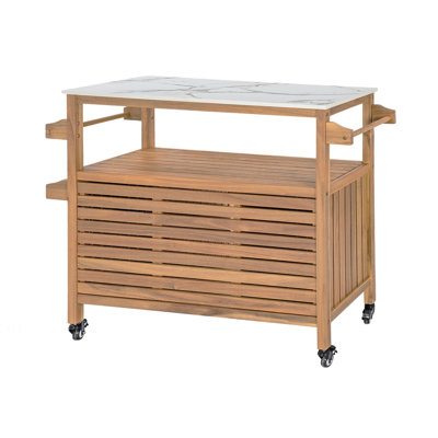 Chariot-bar d'extérieur en bois d'acacia de patio, finition naturelle, ensemble de 1