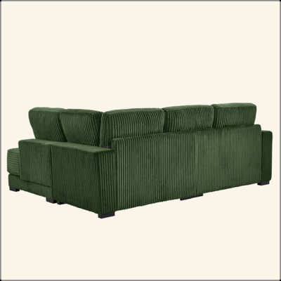  Canapé modulaire en forme de L 93 po avec méridienne convertible en velours côtelé réversible, canapé à ressorts hélicoïdaux avec cadre en bois massif et housses lavables pour le salon