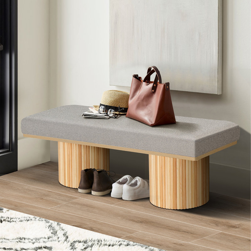 Banc rembourré avec pieds en tissu Boucle, Naturel