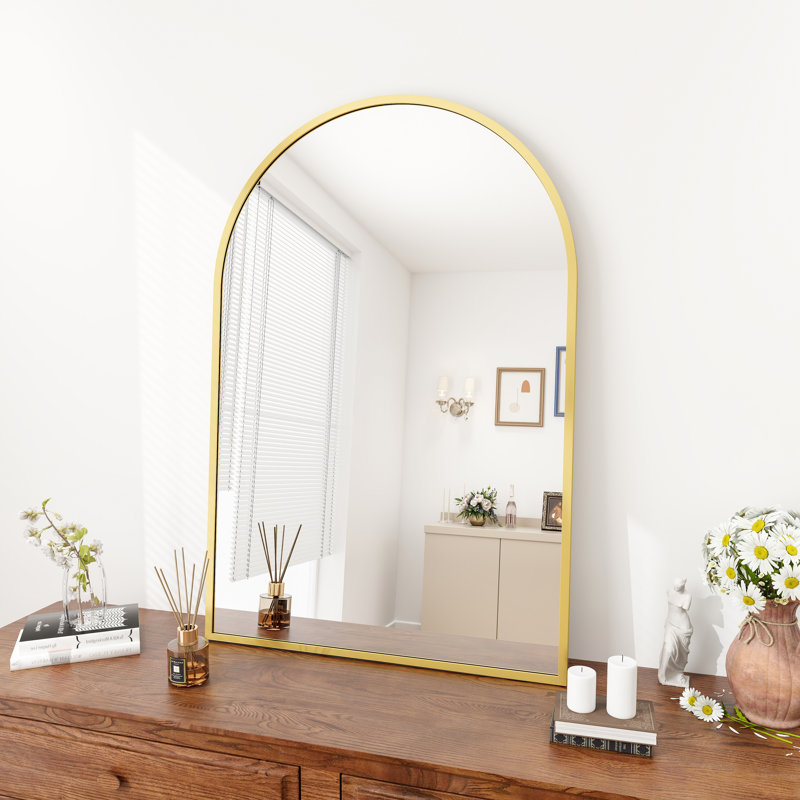 Shatterproof Arched Wall Mirror - Basics by Wayfair™, 30" x 20", Flax Gold
