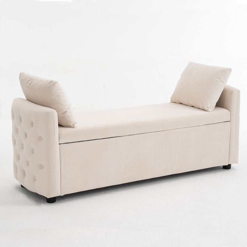 Storage Bench For Bedroom, 60" End Of Bed Bench For King Size Bed, Velvet Tufted Bench Modern Upholstered Long Ottoman Bench With Arm