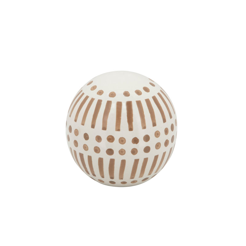 Neutral Modern Line Design Decorative Orb Set of 3, Tan