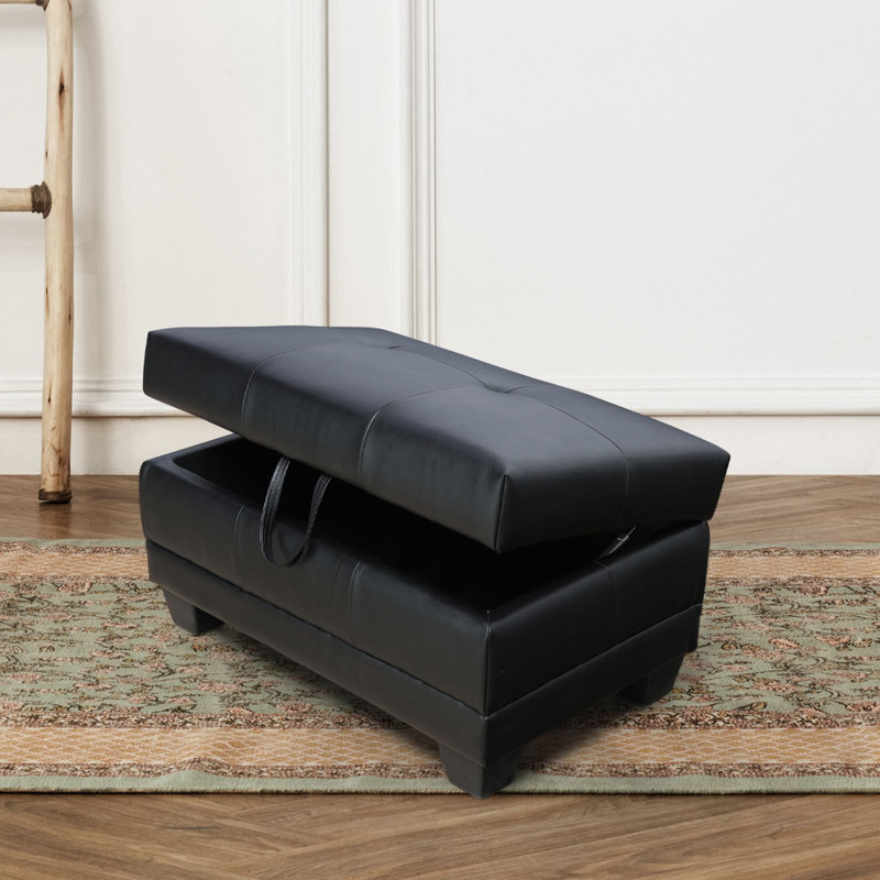 Faux Leather Ottoman, Black Faux Leather