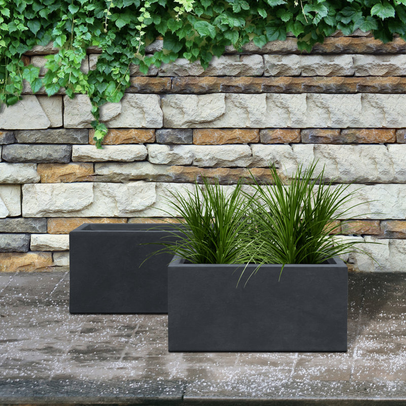 Jardinières rectangulaires d'intérieur / extérieur 2 pièces Tali, Gris anthracite