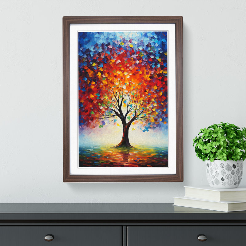 Tree Impressionism - Single Picture Frame Print on Wood, 64cm H x 46cm W, Walnut Framed