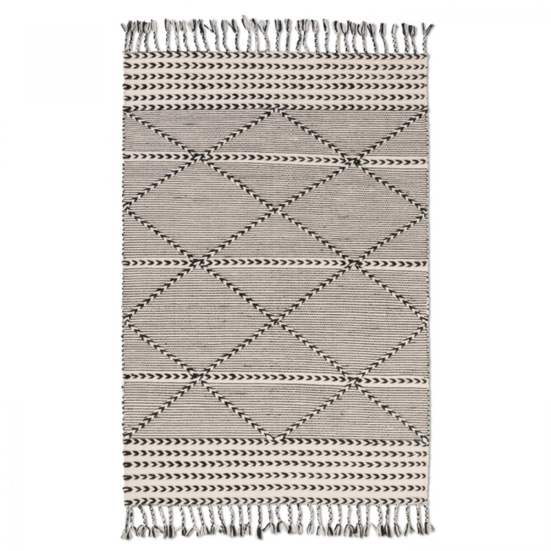 Tapis noir et ivoire Ezra, Rectangle de 5 pi x 8 pi
