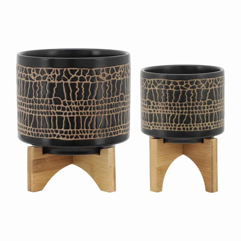 Jardinière avec support pour patio, salon et jardin, Noir