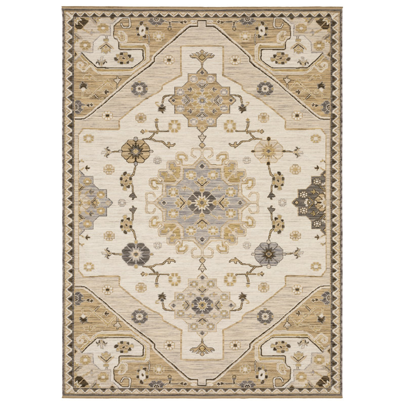 Kuester Old World Medallions Tan/ Grey Wool Blend Area Rug, Rectangle 3'3" x 5'