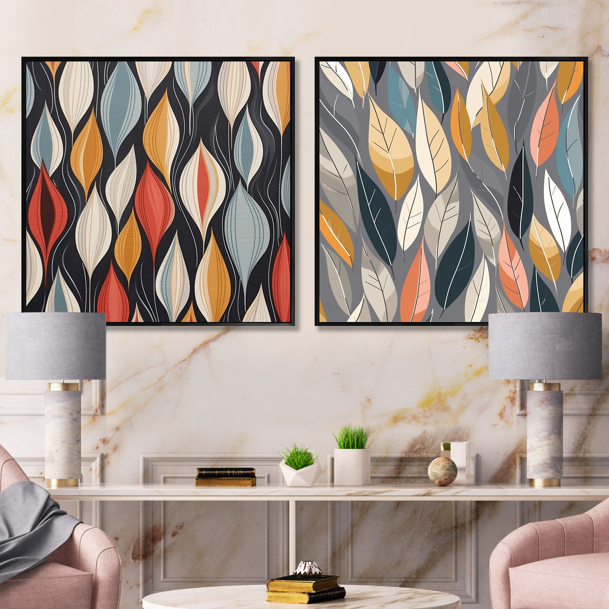 Lark Manor Retro Abstract Drops - Abstract Shapes Square Collage Set Of ...