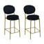 Ensemble de 2 tabourets de bar modernes en velours avec pieds en métal dorés et tabourets de comptoir ronds pour îlot de cuisine, bar personnel (noir)-1060564331