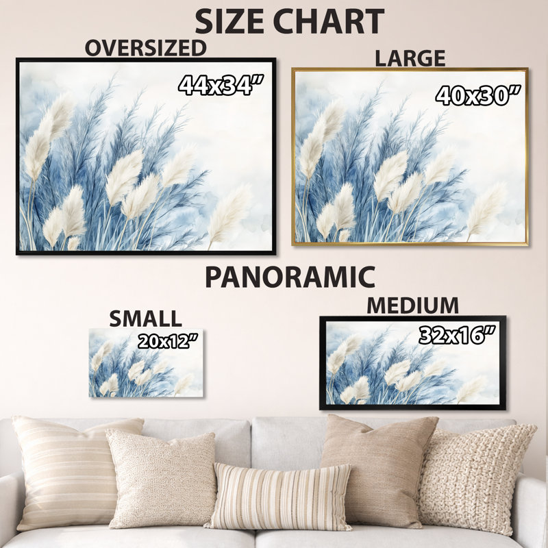 Blue Pampas Calm II - Décoration murale tribale bleue, H 30 po x l 40 po, Toile tendue