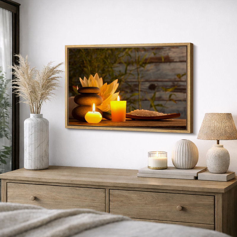Impression sur toile, pierres Zen Zen, H 24 po x l 36 po, Cadre naturel flottant