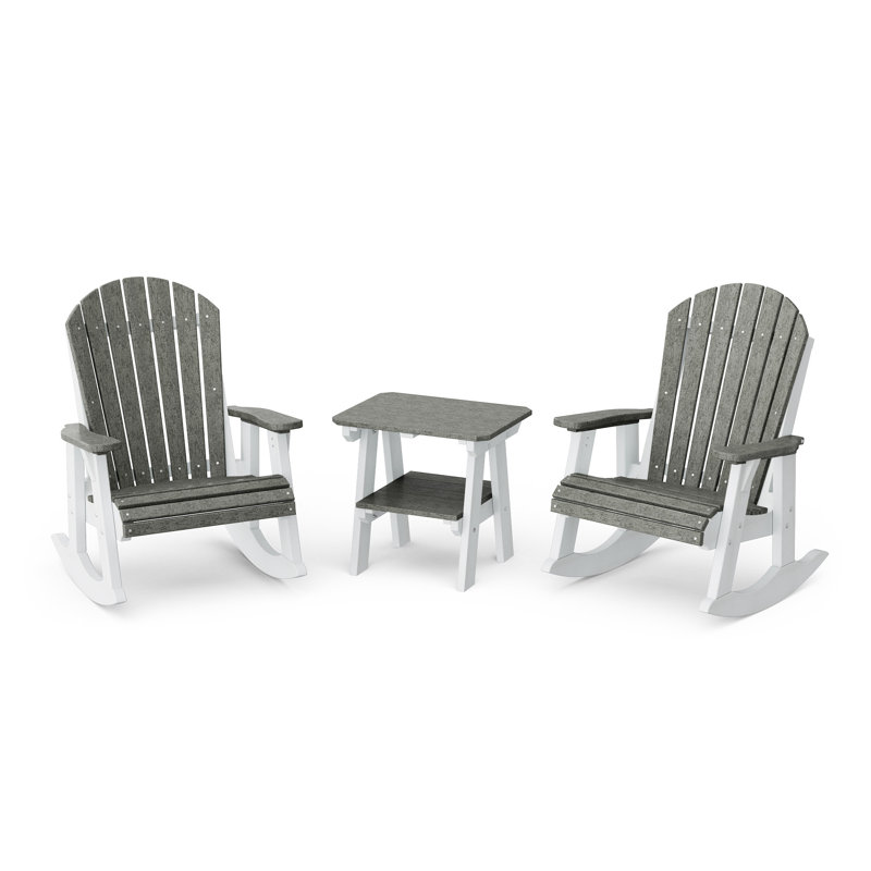 Ensemble de chaises berçantes 3 pièces avec table d'appoint Heritage Adirondack Heritage, Gris foncé / Blanc