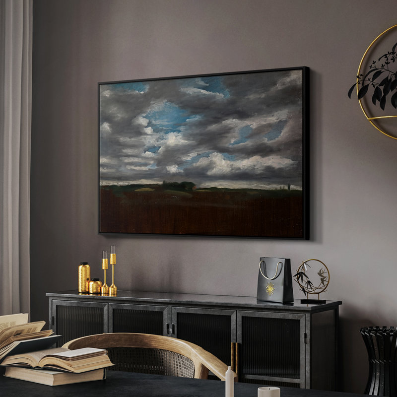 Paysage étendu avec des nuages gris, v. 1821-1822 - John Constable - Toile tendue avec châssis encadrée, 26 x 40, Noyer