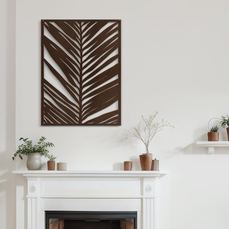Décoration murale en métal noir abstrait tropical, H 30 po x l 22,39 po x P 0,05 po, Brun