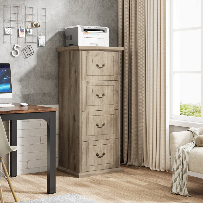 4 Drawer Vertical Filing Cabinet, Rustic Brown/Black
