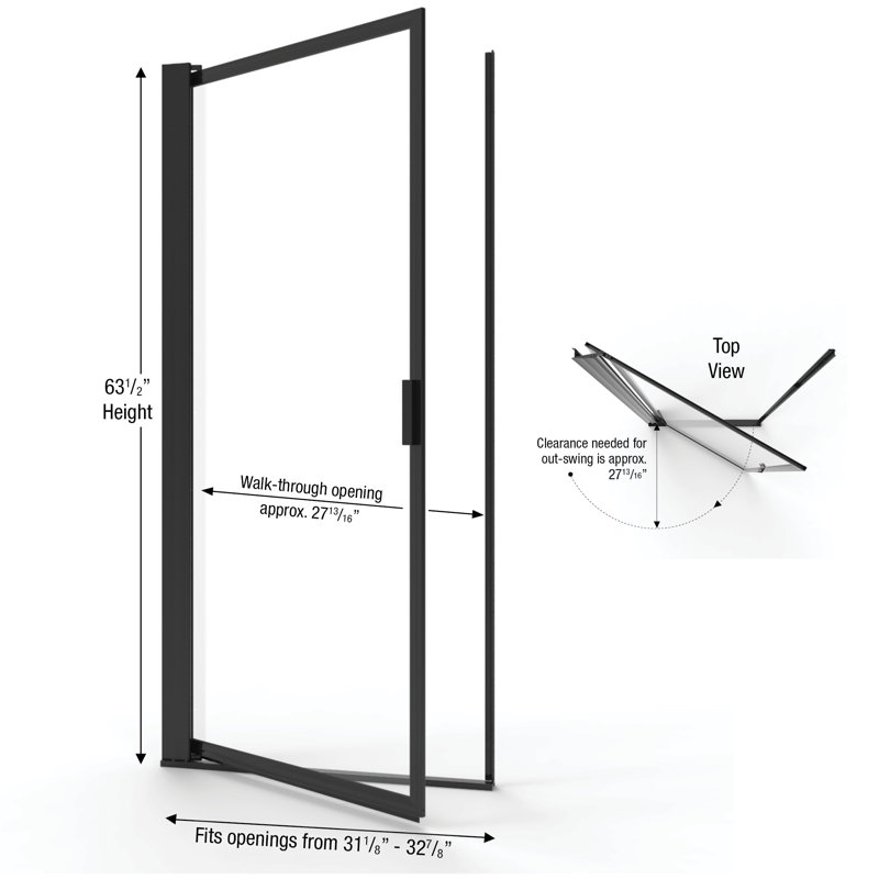 Sopora 32 7/8" in. x 63 in. Semi-Frameless Swinging Shower Door Matte Black Finish Rain Glass