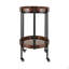 Chariot-bar ovale en noyer foncé à 2 tablettes avec structure en métal noir et verre trempé brun
