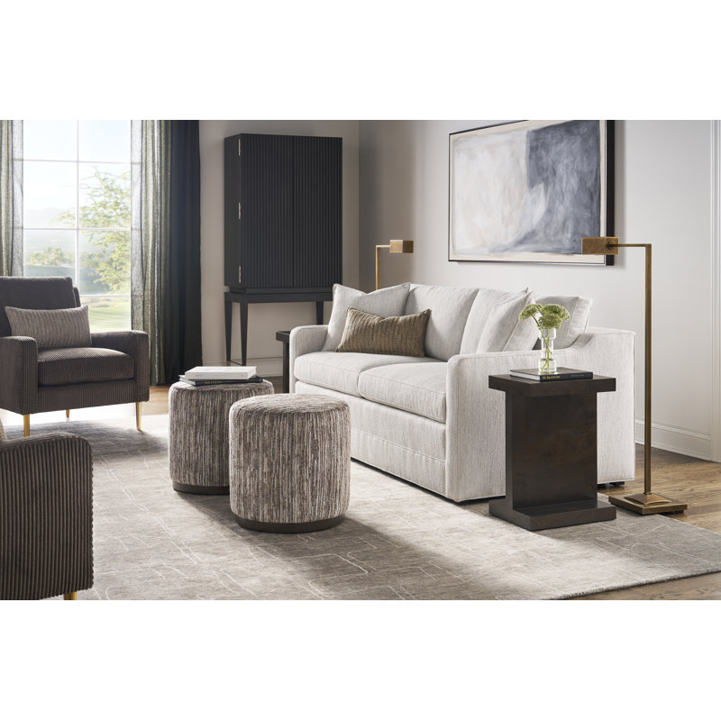 Haskell By Michael Weiss Round Ottoman, Worthy Snow Polyester Blend, Wrenn