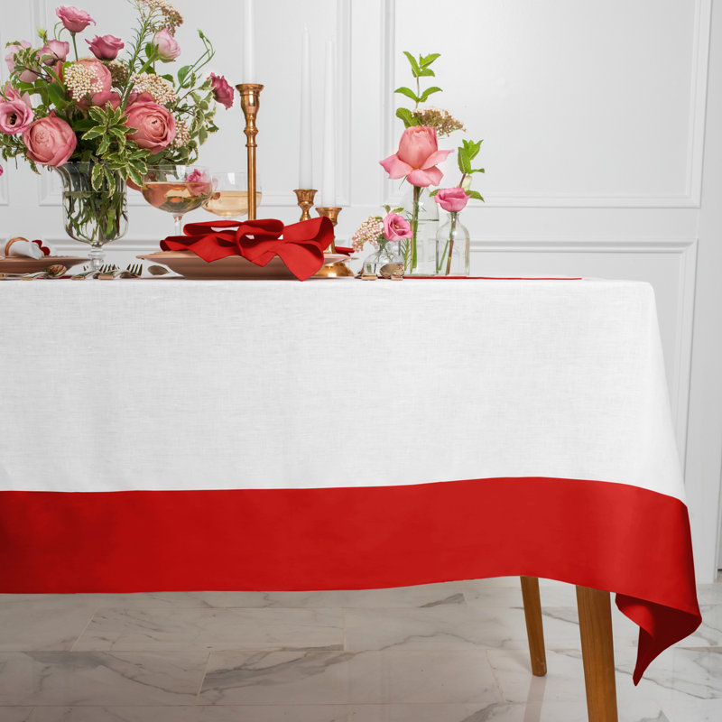 Red and White Linen Rectangular Tablecloth 60 x 108 Inch