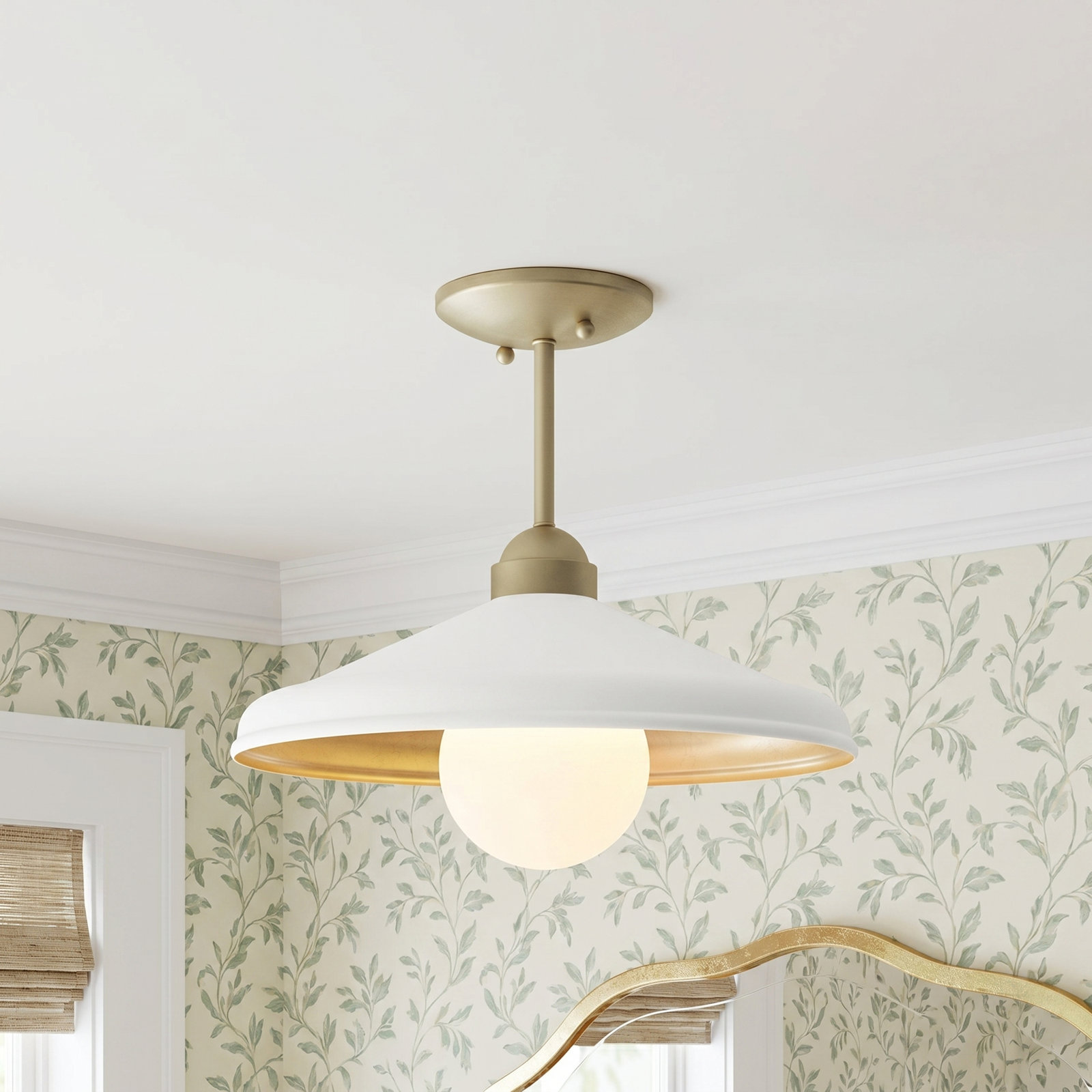 Delilah Single Light Metal Semi Flush Mount, White