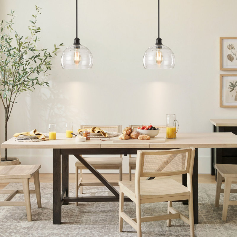 Shineon 1 - Light Cone Globe Ribbed Clear  Glass Single Pendant
