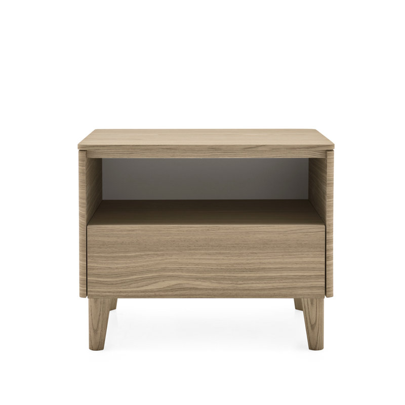 Table de chevet 1 tiroir Boston, Naturel / aluminium poli, Naturel / naturel