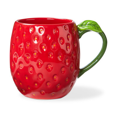 Strawberry Sculpted Mug Red Multi Earthenware Everyday 20 Oz