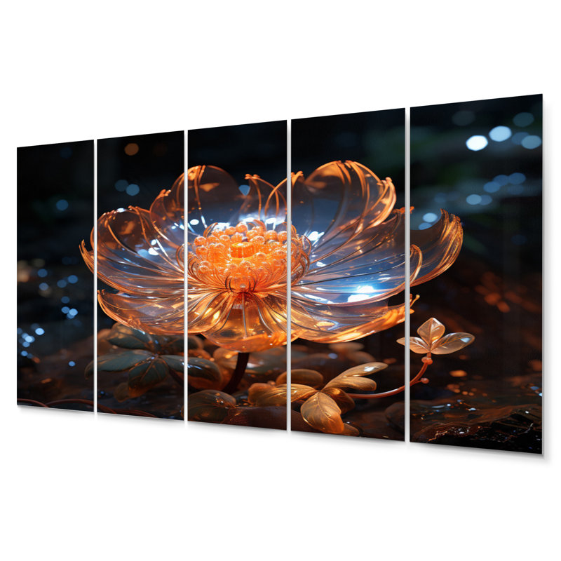 Fleurs en cristal orange III - ensemble d'art mural floral en métal