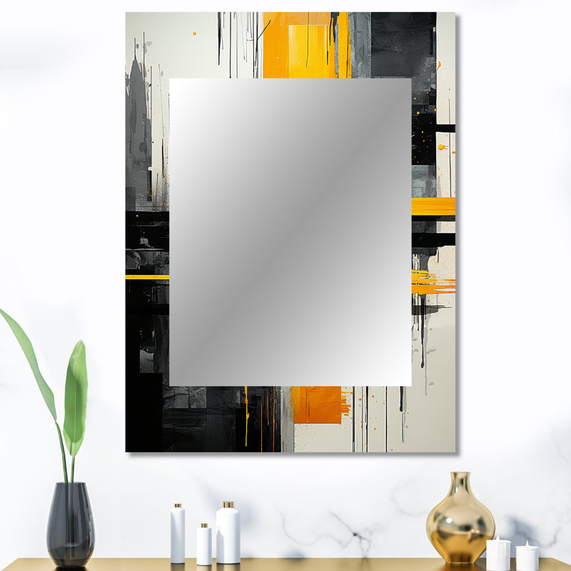 Yellow and Black Radiant Geometry collage I - Abstract Collages Wall Mirror, Modern Decorative Mirror, Printed Metal Art