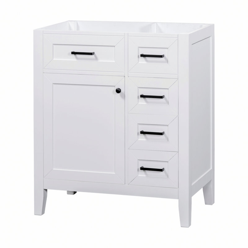 Meuble-lavabo avec cadre en bois, meuble-lavabo avec tiroirs et cadre en bois, Blanc