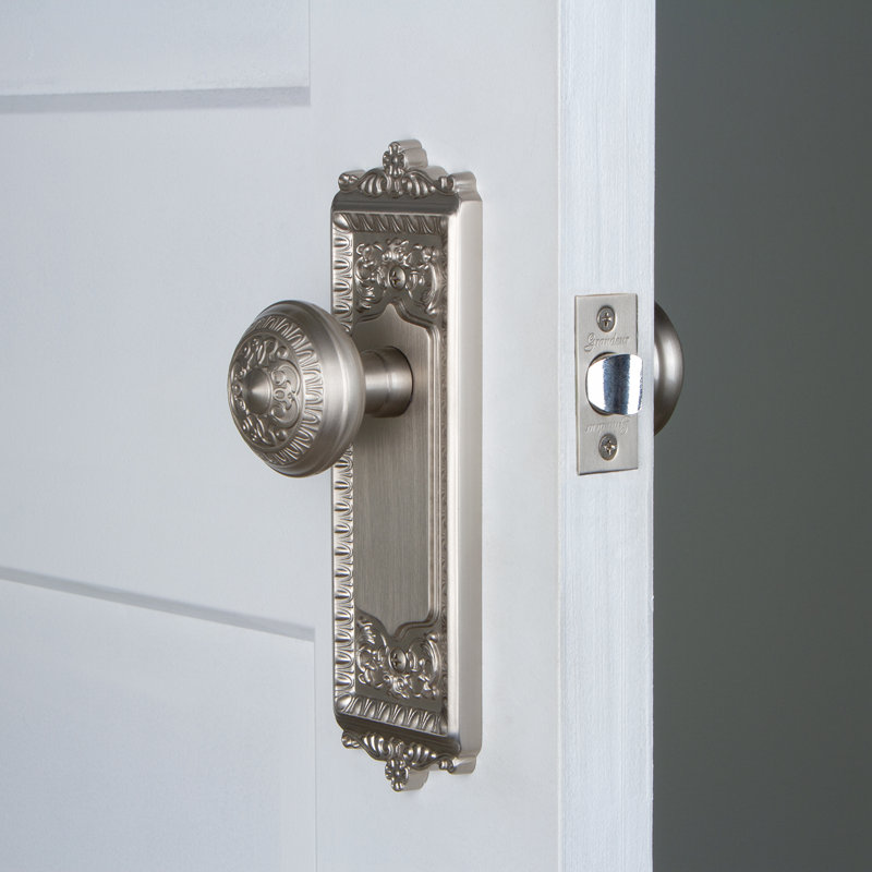 Plaque d'intimité Grandeur avec bouton de porte Windsor, 2 3/8 po, Nickel satiné