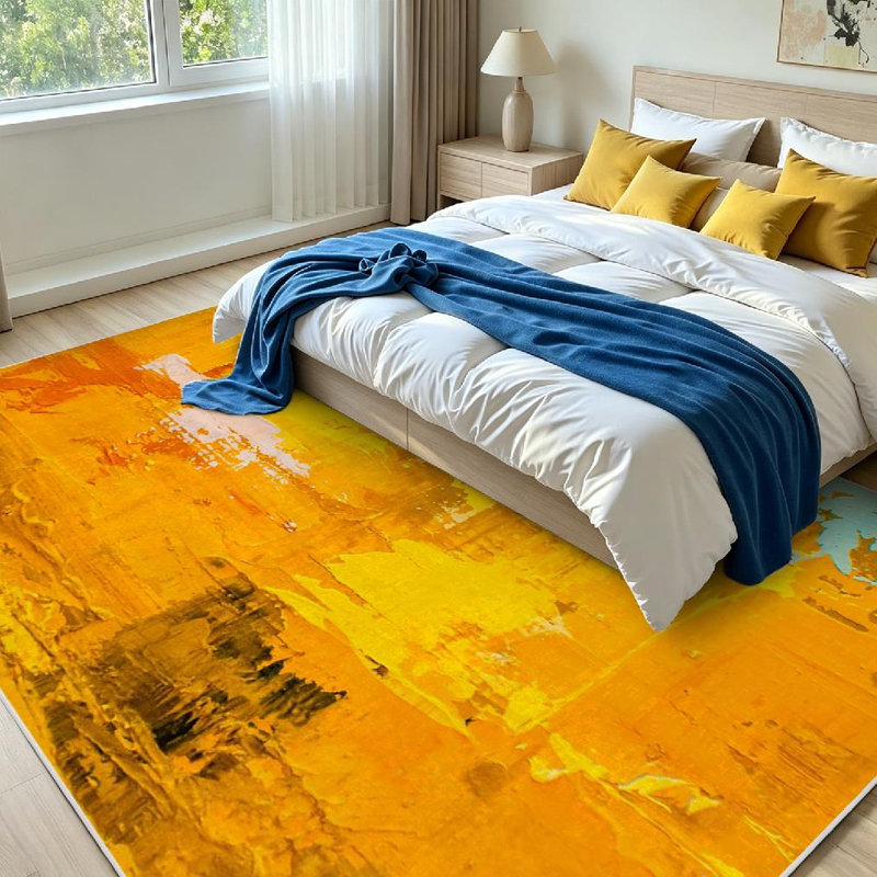 Tapis bleu lavable à la machine, peinture à l'huile sur toile, Rectangle 79" x 118"