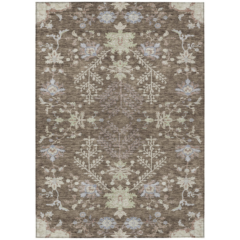 Doris Brown Washable Indoor-Outdoor Rug - , 9' x 12'