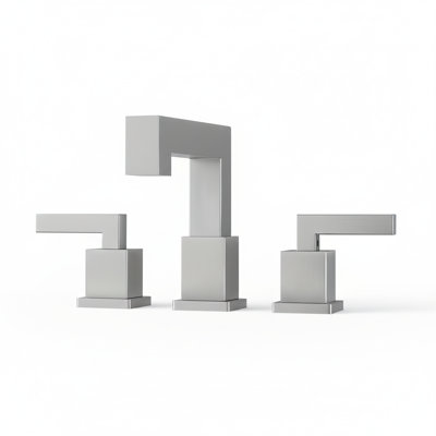 Brushed Nickel Widespread Bathroom Faucet - 2-handle Modern Square Vanity Sink Faucet With Drain & Hoses Included