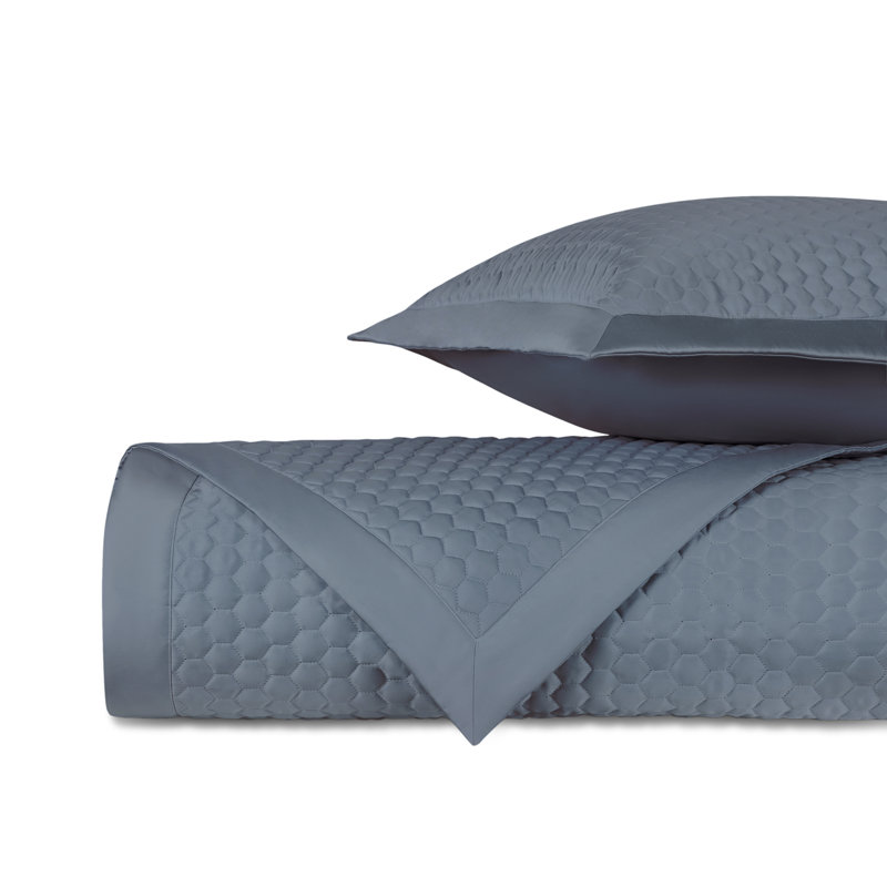 Apiary Quilted Sateen Coverlet Set, King Coverlet + 2 Shams, Slate Blue
